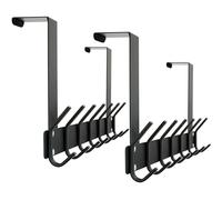 HONSKY Foldable Over Door Hook,Over The Door Hanger/Towel Rack,7 Double Iron Hooks for Entry & Room Door,Hanging Coat,Towel,Black (2 Pack