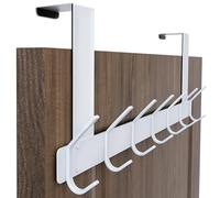 HONSKY Foldable Over Door Hook,Over The Door Hanger/Towel Rack,7 Double Iron Hooks for Entry & Room Door,Hanging Coat,Towel,White