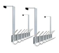 HONSKY Foldable Over Door Hook,Over The Door Hanger/Towel Rack,7 Double Stainless Steel Hooks for Entry & Room Door,Hanging Coat,Towel,Silver (2 Pack