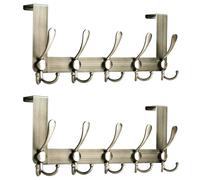 HONSKY Over Door Hook- Rustic,5 Triple Hooks Sturdy Over Door Hanger,Metal Durable Door Towel Rack for Hanging Coat,Clothes,Jacket, Antique Bronze (2 Pack)