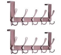 HONSKY Over Door Hook- Rustic,5 Triple Hooks Sturdy Over Door Hanger,Metal Durable Door Towel Rack for Hanging Caot,Clothes,Jacket, Antique Copper (2 Pack)