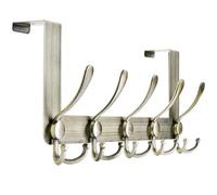 HONSKY Over Door Hook- Rustic,5 Triple Hooks Sturdy Over Door Hanger,Metal Durable Door Towel Rack for Hanging Coat,Clothes,Jacket,Antique Bronze