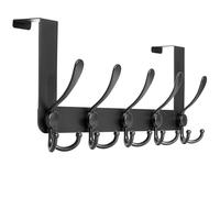HONSKY Over Door Hook- Stylish,5 Triple Hooks Sturdy Over Door Hanger,Metal Durable Door Towel Rack for Hanging Coat,Clothes,Jacket,Black