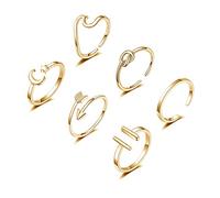 Honsny 6PCS Adjustable Rings for Women,14K Gold Silver Stackable Finger Rings Pack Arrow Knot Knuckle Rings Open Thin Band Thumb Ring Set for Women