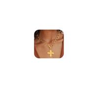 Honsny Chunky Gold Cross Necklaces for Women Trendy 14K Gold Plated Statement Paperclip Chain Charm Heart Pearl Pendant Necklace for Women Non Tarnish Vintage Jewelry Birthday Gifts for Her, Gold