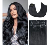 Honsoo 18 Inch Clip in Extensions Real Human Hair 7 Pieces Vrigin 9A Remy Human Hair Black for Black Women #1 Jet Black