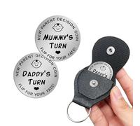 Hontaog Parenting Decision Coin with Leather Case - Stainless Steel Flip Coin for New Parents, Fun Gift for New Moms & Dads, Baby Care Commemorative Coin for Diaper Changes, Feedings & More