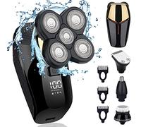 HONTEC 4 in1 Electric Head Shaver Bald Shaver Set Wet Dry Cordless Shaver for Men with Clippers Nose & Ear Trimmer Facial Cleansing Rechargeable Razors IPX6 Waterproof