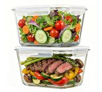 Hontent 2 Pack Large Glass Storage Containers with Lids 85oz/10.5cup Big Airtight Glass Food Storage Containers for Rotisserie Chicken Watermelon Meal Prep, BPA Free, Freezer Dishwasher Oven Safe