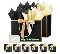 HONTIUS 10PCS 15.75'' Large Gift Bags with Ribbons and Cards, Presents Big Paper Gift Bags with Handles, 40 * 30 * 12.5cm Wedding Birthday Party Present Bridesmaid Gift Gifts Bag Reinforced Base D