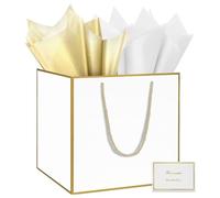 HONTIUS 11.8'' Extra Large Black Gift Bag Bags, White Square Giant xl Gift Bag with Tissue Paper and Card for Wedding Birthday Presents Christmas Gifts