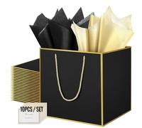 HONTIUS 11.8'' Square Large Gift Bag, Black Extra Large Gift Bag Bags for Presents Big Paper Bag with Tissue Paper Cards, 30cm Wedding Birthday Party Present Bridesmaid Gift Gifts Bag for Women 10PCS
