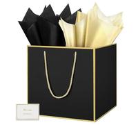 HONTIUS 11.8'' Square Large Gift Bag, Black Extra Large Gift Bag Bags for Presents Big Paper Bag with Tissue Paper Cards, 30cm Wedding Birthday Party Present Bridesmaid Gift Gifts Bag for Women 1PCS
