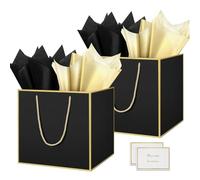 HONTIUS 11.8'' Square Large Gift Bag, Black Extra Large Gift Bag Bags for Presents Big Paper Bag with Tissue Paper Cards, 30cm Wedding Birthday Party Present Bridesmaid Gift Gifts Bag for Women 2PCS
