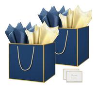HONTIUS 11.8'' Square Large Gift Bag, Blue Extra Large Gift Bag Bags for Presents Big Paper Bag with Tissue Paper Cards, 30cm Wedding Birthday Party Present Bridesmaid Gift Gifts Bag for Women 2PCS
