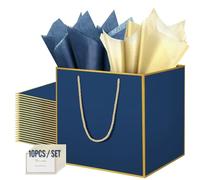 HONTIUS 11.8'' Square Large Gift Bag, Blue Extra Large Gift Bag Bags for Presents Big Paper Bag with Tissue Paper Cards, 30cm Wedding Birthday Party Present Bridesmaid Gift Gifts Bag for Women 10PCS