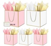 HONTIUS 11.8'' Square Large Gift Bag, Extra Large Gift Bag Bags for Presents Big Paper Bag with Tissue Paper Cards, 30cm Wedding Birthday Party Present Bridesmaid Gift Gifts Bag for Women 5PCS B