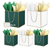 HONTIUS 11.8'' Square Large Gift Bag, Extra Large Gift Bag Bags for Presents Big Paper Bag with Tissue Paper Cards, 30cm Wedding Birthday Party Present Bridesmaid Gift Gifts Bag for Women 5PCS I
