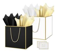 HONTIUS 11.8'' Square Large Gift Bag, Extra Large Gift Bag Bags for Presents Big Paper Bag with Tissue Paper Cards, 30cm Wedding Birthday Party Present Bridesmaid Gift Gifts Bag for Women 2PCS G