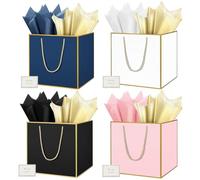 HONTIUS 11.8'' Square Large Gift Bag, Extra Large Gift Bag Bags for Presents Big Paper Bag with Tissue Paper Cards, 30cm Wedding Birthday Party Present Bridesmaid Gift Gifts Bag for Women 4PCS G