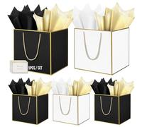 HONTIUS 11.8'' Square Large Gift Bag, Extra Large Gift Bag Bags for Presents Big Paper Bag with Tissue Paper Cards, 30cm Wedding Birthday Party Present Bridesmaid Gift Gifts Bag for Women 5PCS G