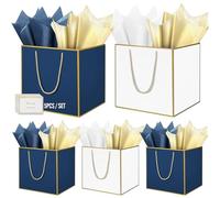 HONTIUS 11.8'' Square Large Gift Bag, Extra Large Gift Bag Bags for Presents Big Paper Bag with Tissue Paper Cards, 30cm Wedding Birthday Party Present Bridesmaid Gift Gifts Bag for Women 5PCS E