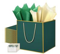 HONTIUS 11.8'' Square Large Gift Bag, Green Extra Large Gift Bag Bags for Presents Big Paper Bag with Tissue Paper Cards, 30cm Wedding Birthday Party Present Bridesmaid Gift Gifts Bag for Women 10PCS