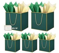 HONTIUS 11.8'' Square Large Gift Bag, Green Extra Large Gift Bag Bags for Presents Big Paper Bag with Tissue Paper Cards, 30cm Wedding Birthday Party Present Bridesmaid Gift Gifts Bag for Women 5PCS