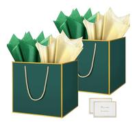 HONTIUS 11.8'' Square Large Gift Bag, Green Extra Large Gift Bag Bags for Presents Big Paper Bag with Tissue Paper Cards, 30cm Wedding Birthday Party Present Bridesmaid Gift Gifts Bag for Women 2PCS