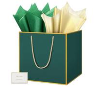 HONTIUS 11.8'' Square Large Gift Bag, Green Extra Large Gift Bag Bags for Presents Big Paper Bag with Tissue Paper Cards, 30cm Wedding Birthday Party Present Bridesmaid Gift Gifts Bag for Women 1PCS