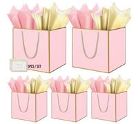 HONTIUS 11.8'' Square Large Gift Bag, Pink Extra Large Gift Bag Bags for Presents Big Paper Bag with Tissue Paper Cards, 30cm Wedding Birthday Party Present Bridesmaid Gift Gifts Bag for Women 5PCS