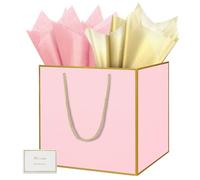 HONTIUS 11.8'' Square Large Gift Bag, Pink Extra Large Gift Bag Bags for Presents Big Paper Bag with Tissue Paper Cards, 30cm Wedding Birthday Party Present Bridesmaid Gift Gifts Bag for Women 1PCS