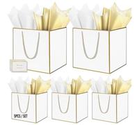 HONTIUS 11.8'' Square Large Gift Bag, White Extra Large Gift Bag Bags for Presents Big Paper Bag with Tissue Paper Cards, 30cm Wedding Birthday Party Present Bridesmaid Gift Gifts Bag for Women 5PCS