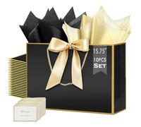 HONTIUS 15.75'' Extra Large Gift Bag, 10pcs Black Presents Big Paper Gift Bags, 40*30*12.5cm Wedding Birthday Party Favor Present Bridesmaid Gift Gifts Bag for Bridal Showers Valentine's Day Easter