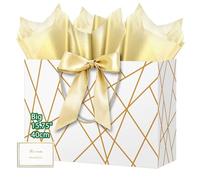 HONTIUS 15.75'' Extra Large Gift Bag,1pcs Vertical Gift Bags for Presents Big Paper Bag with Tissue Paper Cards Bows, 40*30*12.5cm Wedding Chrismas Birthday Party Present Bridesmaid Gift Gifts Bag Q