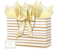 HONTIUS 15.75'' Extra Large Gift Bag,1pcs Vertical Gift Bags for Presents Big Paper Bag with Tissue Paper Cards Bows, 40*30*12.5cm Wedding Chrismas Birthday Party Present Bridesmaid Gift Gifts Bag P