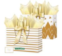 HONTIUS 15.75'' Extra Large Gift Bag, 2pcs Vertical Gift Bags for Presents Big Paper Bag with Tissue Paper Cards Bows, 40*30*12.5cm Wedding Chrismas Birthday Party Present Bridesmaid Gift Gifts Bag B