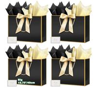 HONTIUS 15.75'' Extra Large Gift Bag, Recyclable Presents Big Paper Gift Bags with Handles Ribbons Cards, 40*30*12.5cm Wedding Birthday Party Present Bridesmaid Gift Gifts Bag Reinforced Base 4PCS D
