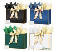 HONTIUS 15.75'' Extra Large Gift Bag, Recyclable Presents Big Paper Gift Bags with Handles Ribbons Cards, 40*30*12.5cm Wedding Birthday Party Present Bridesmaid Gift Gifts Bag Reinforced Base 4PCS J