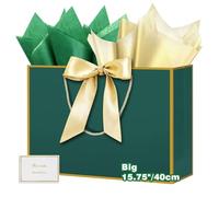 HONTIUS 15.75'' Large Gift Bags with Ribbons and Cards, Presents Big Paper Gift Bags with Handles, 40 * 30 * 12.5cm Wedding Birthday Party Present Bridesmaid Gift Gifts Bag 8 Tissue Paper Included F
