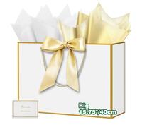 HONTIUS 15.75'' Large Gift Bags with Ribbons and Cards, Presents Big Paper Gift Bags with Handles, 40 * 30 * 12.5cm Wedding Birthday Party Present Bridesmaid Gift Gifts Bag 8 Tissue Paper Included C