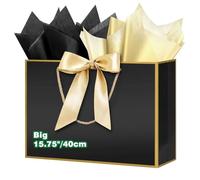 HONTIUS 15.75'' Large Gift Bags with Ribbons and Cards, Presents Big Paper Gift Bags with Handles, 40 * 30 * 12.5cm Wedding Birthday Party Present Bridesmaid Gift Gifts Bag 8 Tissue Paper Included E