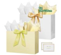 HONTIUS 18.11'' Super Large Gift Bags, 2Pcs Presents Big Paper Gift Bags with Handles, 46 * 35 * 15cm rectangle Wedding Birthday Party Present Bridesmaid Gift Gifts Bag with Ribbons and Cards C