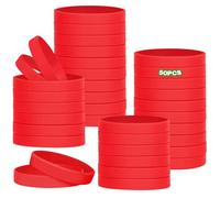 HONTIUS 50PCS Silicone Wristbands for Kids, Rubber Wristbands Blank Wrist Bands Universal Wristband Set Bulk for Teens Sport Suitable for 3-7 Aged Red