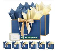 HONTIUS 8PCS 15.75'' Large Gift Bags with Ribbons and Cards, Presents Big Paper Gift Bags with Handles, 40 * 30 * 12.5cm Wedding Birthday Party Present Bridesmaid Gift Gifts Bag Reinforced Base F