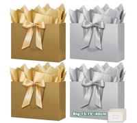 HONTIUS Extra Large Gift Bag, 15.75" Gift Bags for Presents Big Paper Bag with Tissue Paper And Cards, 40*30*12.5cm Wedding Birthday Party Present Bridesmaid Gift Gifts Bag for Women Christmas 4PCS J