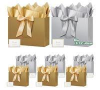 HONTIUS Extra Large Gift Bag, 15.75" Gift Bags for Presents Big Paper Bag with Tissue Paper And Cards, 40*30*12.5cm Wedding Birthday Party Present Bridesmaid Gift Gifts Bag for Women Christmas 8PCS J
