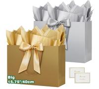 HONTIUS Extra Large Gift Bag, 15.75" Gift Bags for Presents Big Paper Bag with Tissue Paper And Cards, 40*30*12.5cm Wedding Birthday Party Present Bridesmaid Gift Gifts Bag for Women Christmas 2PCS J