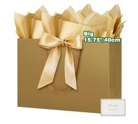 HONTIUS Extra Large Gift Bag, 15.75" Gold Gift Bags for Presents Big Paper Bag with Tissue Paper And Cards, 40*30*12.5cm Wedding Birthday Party Present Bridesmaid Gift Gifts Bag for Women Christmas