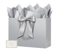 HONTIUS Extra Large Gift Bag, 15.75" Grey Gift Bags for Presents Big Paper Bag with Tissue Paper And Cards, 40*30*12.5cm Wedding Birthday Party Present Bridesmaid Gift Gifts Bag for Women Christmas